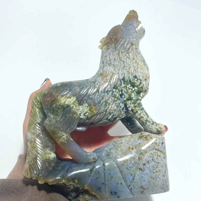 Beautiful 8th Vein Ocean Jasper Wolf Carving - Image 8