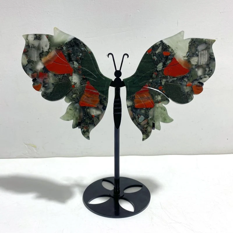 Beautiful Africa Blood Stone Butterfly Wing Carving With Stand