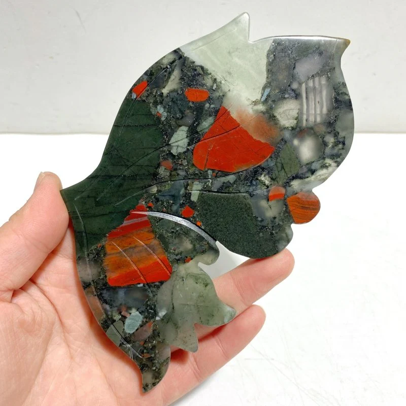 Beautiful Africa Blood Stone Butterfly Wing Carving With Stand - Image 3