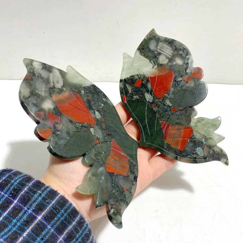 Beautiful Africa Blood Stone Butterfly Wing Carving With Stand - Image 4