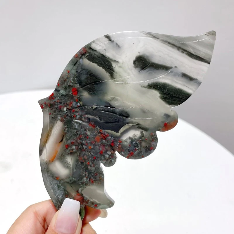 Africa Blood Stone Butterfly Wing Carving With Stand - Image 2