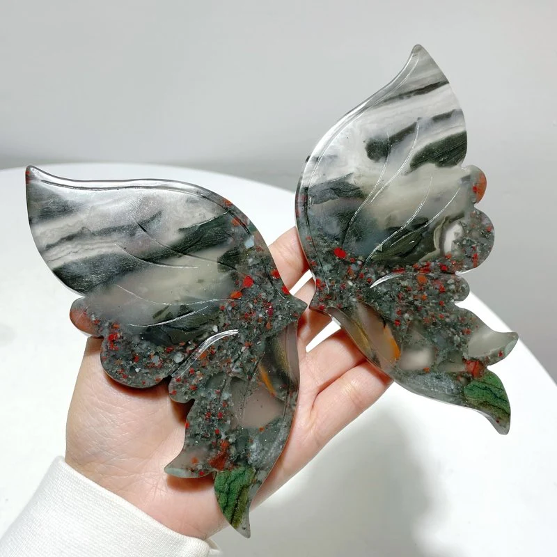 Africa Blood Stone Butterfly Wing Carving With Stand - Image 3