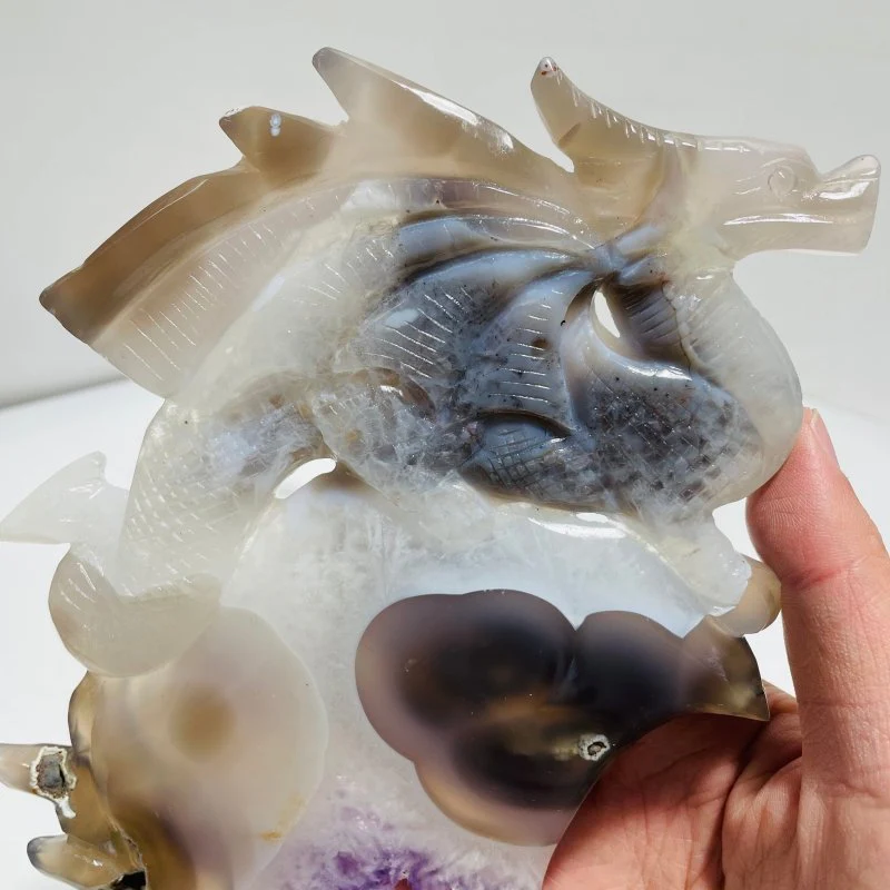 Beautiful Agate Dragon Geode Carving Wing With Stand - Image 2