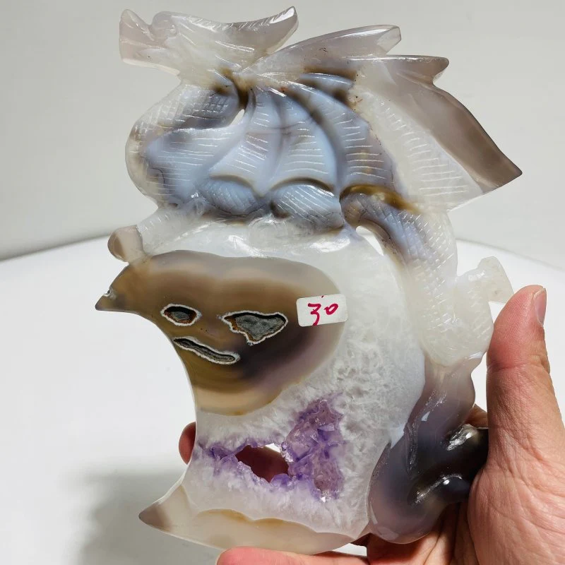 Beautiful Agate Dragon Geode Carving Wing With Stand - Image 5