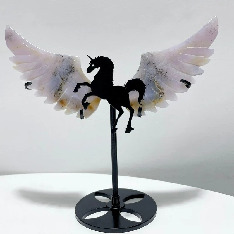 4 Pairs Beautiful Agate Small Pegasus Wing Carving With Stand - Image 6
