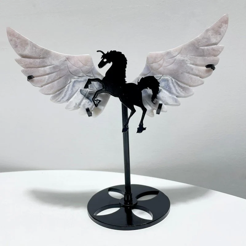 4 Pairs Beautiful Agate Small Pegasus Wing Carving With Stand - Image 8