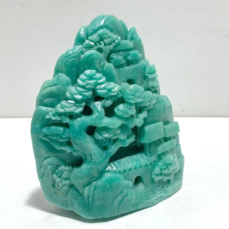 Beautiful Amazonite Landscape Pavilion Carving #1 - Image 2
