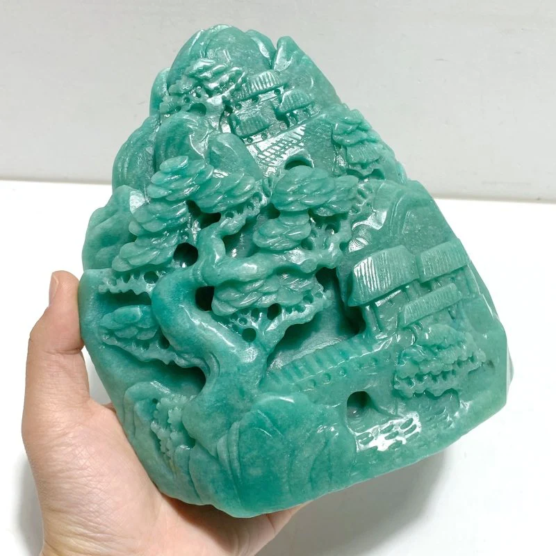 Beautiful Amazonite Landscape Pavilion Carving #1 - Image 4