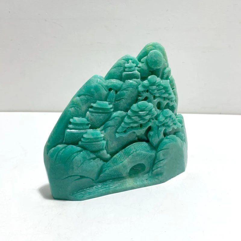 Beautiful Amazonite Landscape Pavilion Carving #2 - Image 2