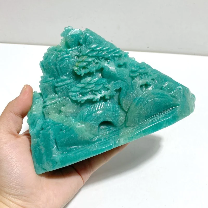Beautiful Amazonite Landscape Pavilion Carving #3 - Image 4