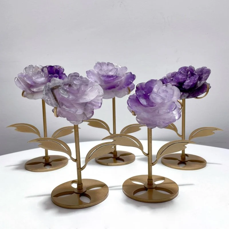 5 Pairs Beautiful Amethyst Flower Carving With Stand