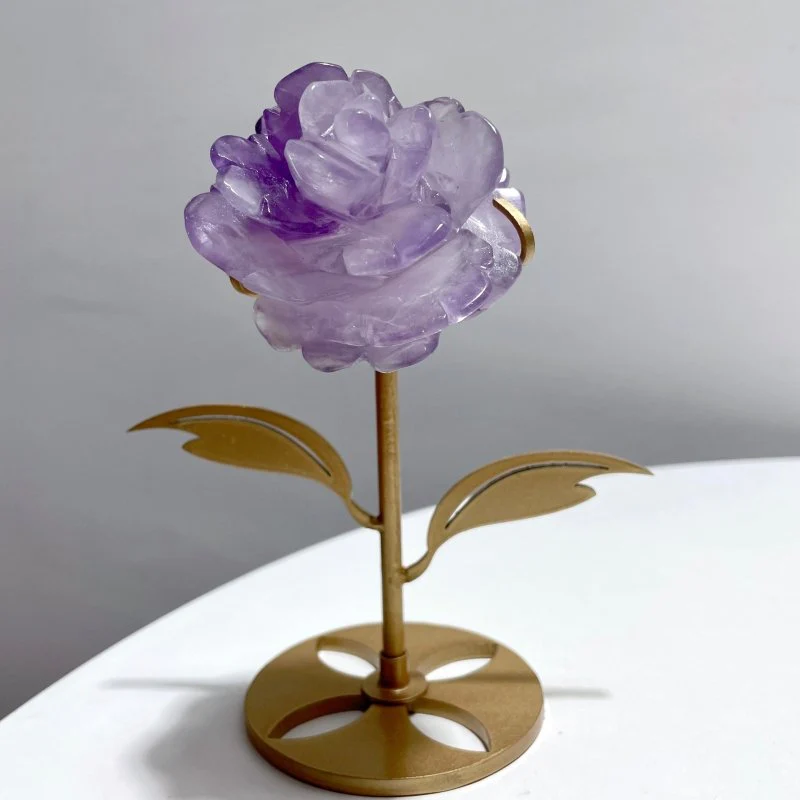 5 Pairs Beautiful Amethyst Flower Carving With Stand - Image 5