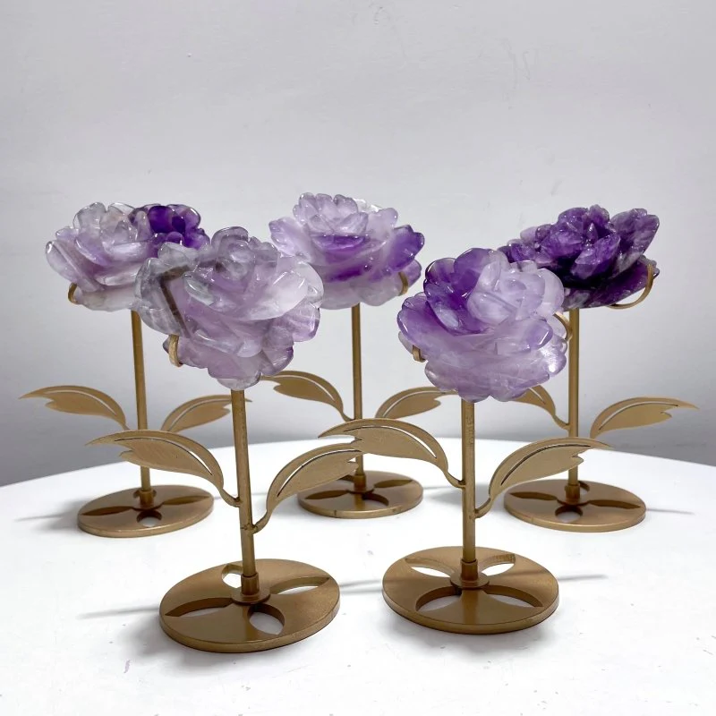 5 Pairs Beautiful Amethyst Flower Carving With Stand - Image 7