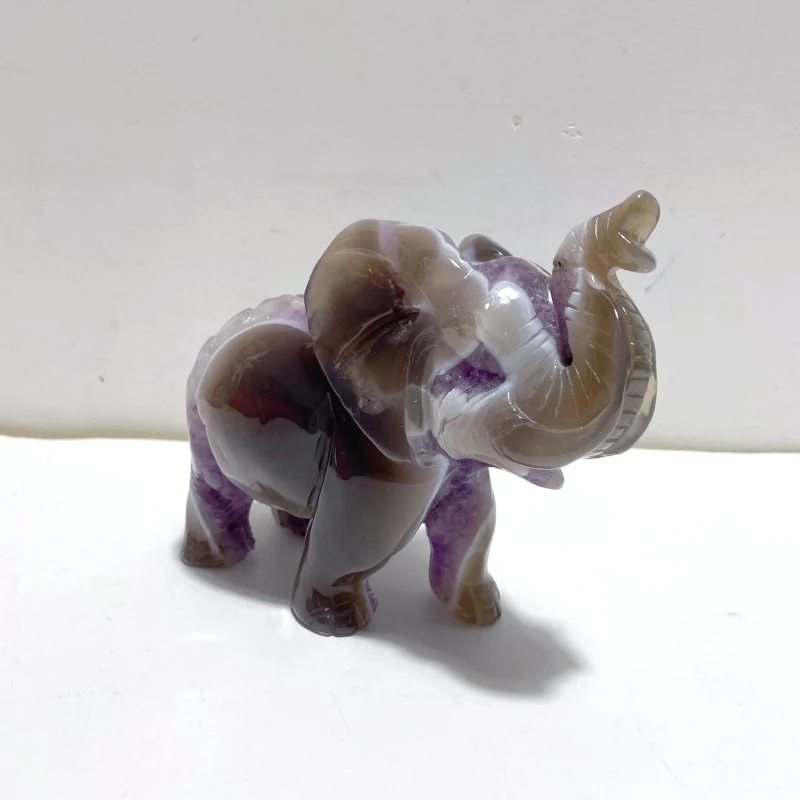 Beautiful Amethyst Mixed Geode Agate Druzy Elephant Carving #A01