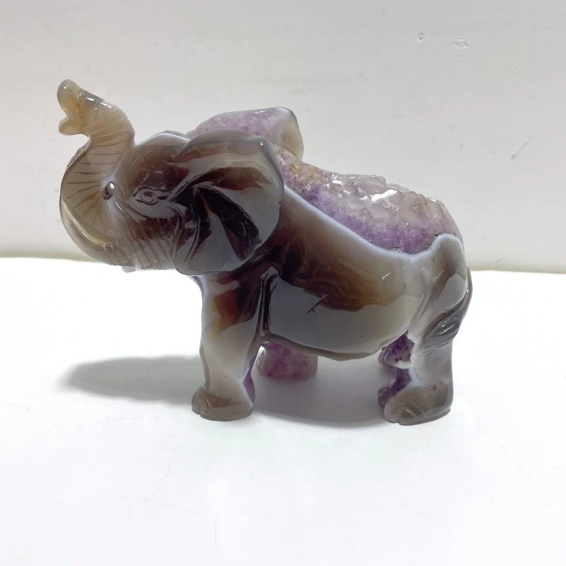Beautiful Amethyst Mixed Geode Agate Druzy Elephant Carving #A01 - Image 2