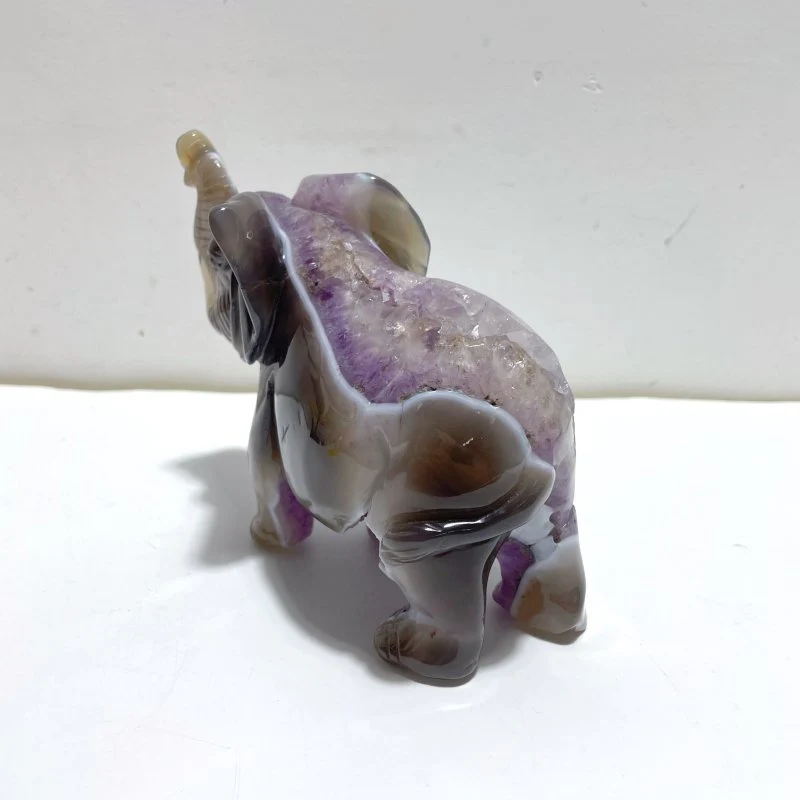 Beautiful Amethyst Mixed Geode Agate Druzy Elephant Carving #A01 - Image 3