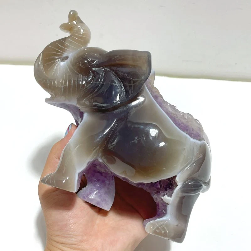 Beautiful Amethyst Mixed Geode Agate Druzy Elephant Carving #A01 - Image 5