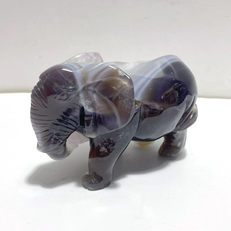 Beautiful Amethyst Mixed Geode Agate Druzy Elephant Animal Carving #A05 - Image 2