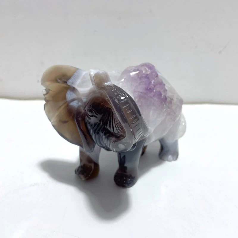 Beautiful Amethyst Mixed Geode Agate Druzy Elephant Animal Carving #A06 - Image 2