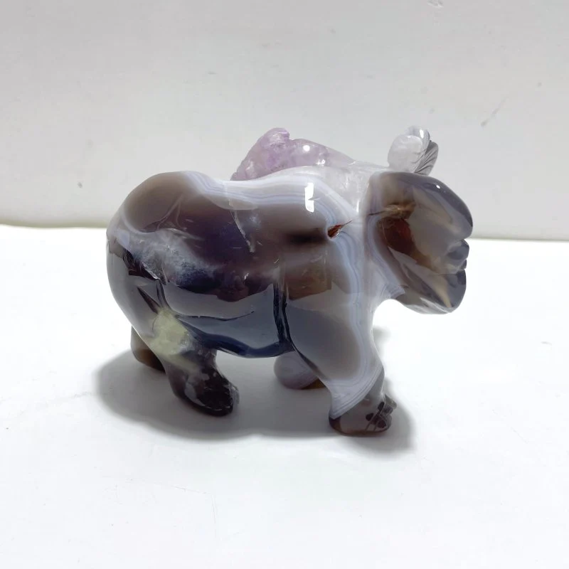 Beautiful Amethyst Mixed Geode Agate Druzy Elephant Animal Carving #A06 - Image 3