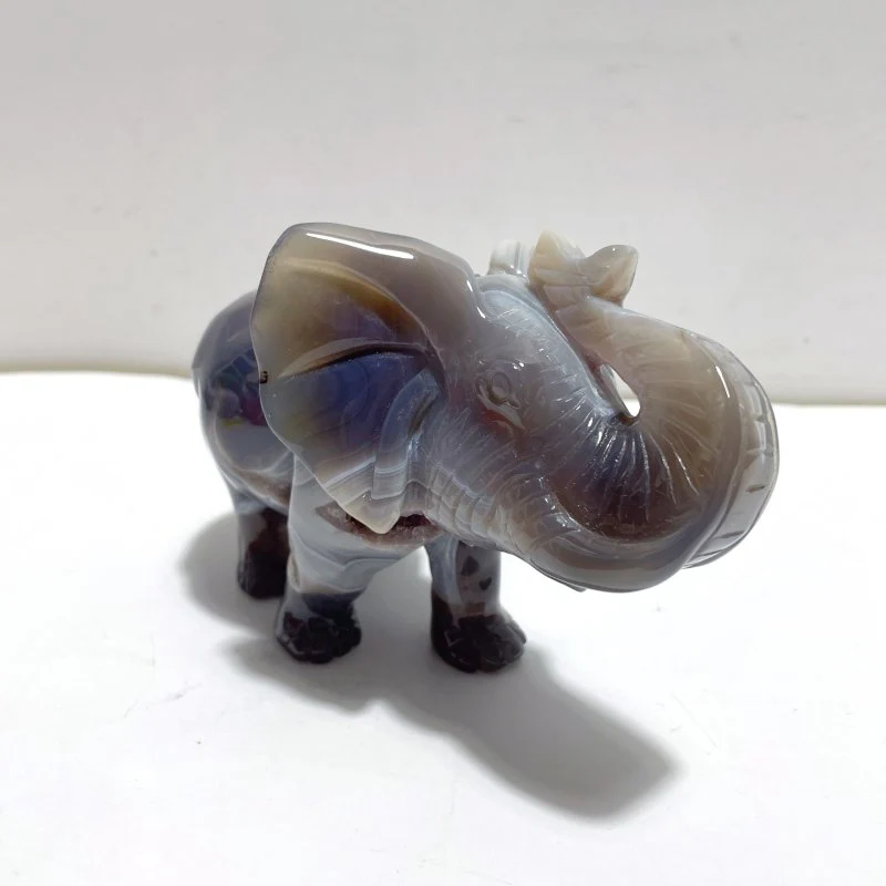 Unique Amethyst Mixed Geode Agate Druzy Elephant Animal Carving #A07 - Image 2