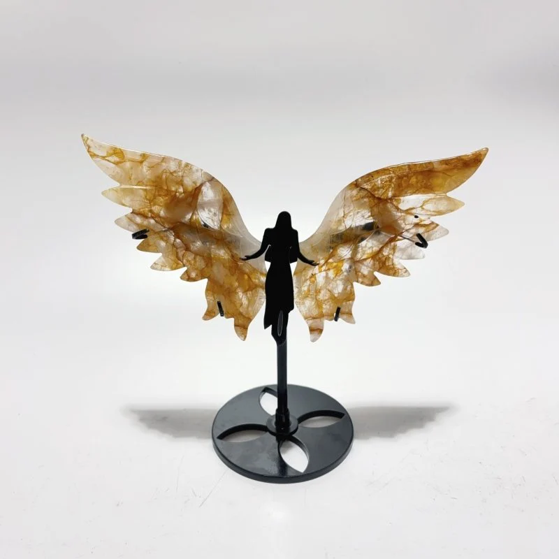 5 Pairs Beautiful Angel Wing With Stand Crazy Agate Golden Hematoid Quartz - Image 6