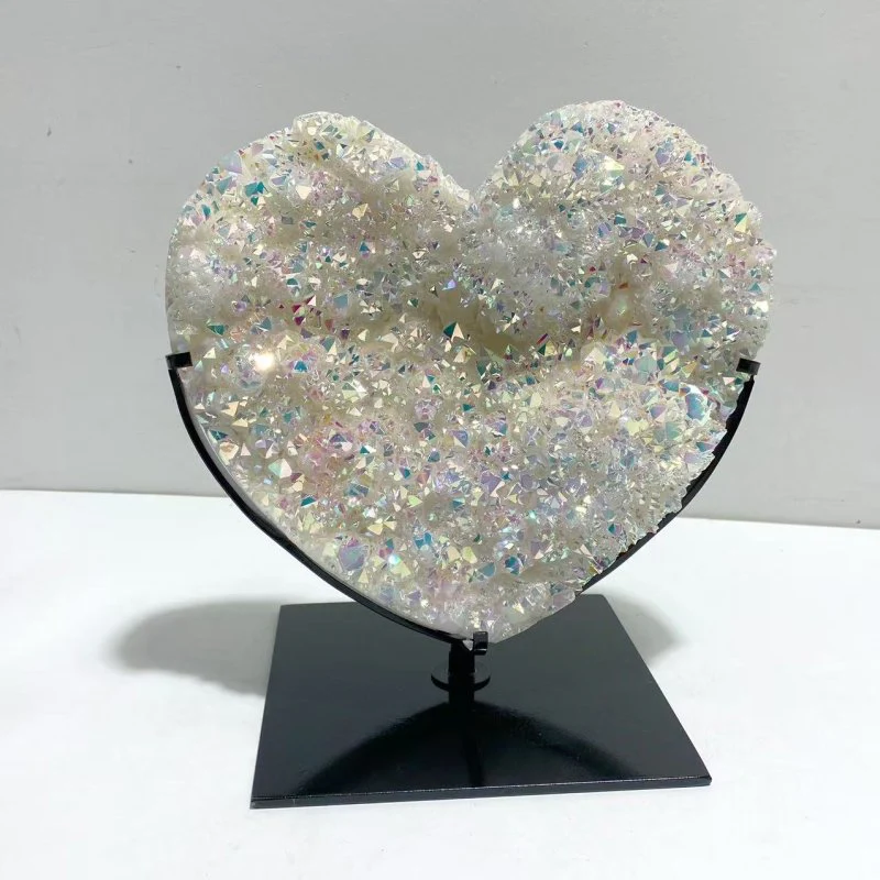 Beautiful Aura Quartz Cluster Heart With Stand #12