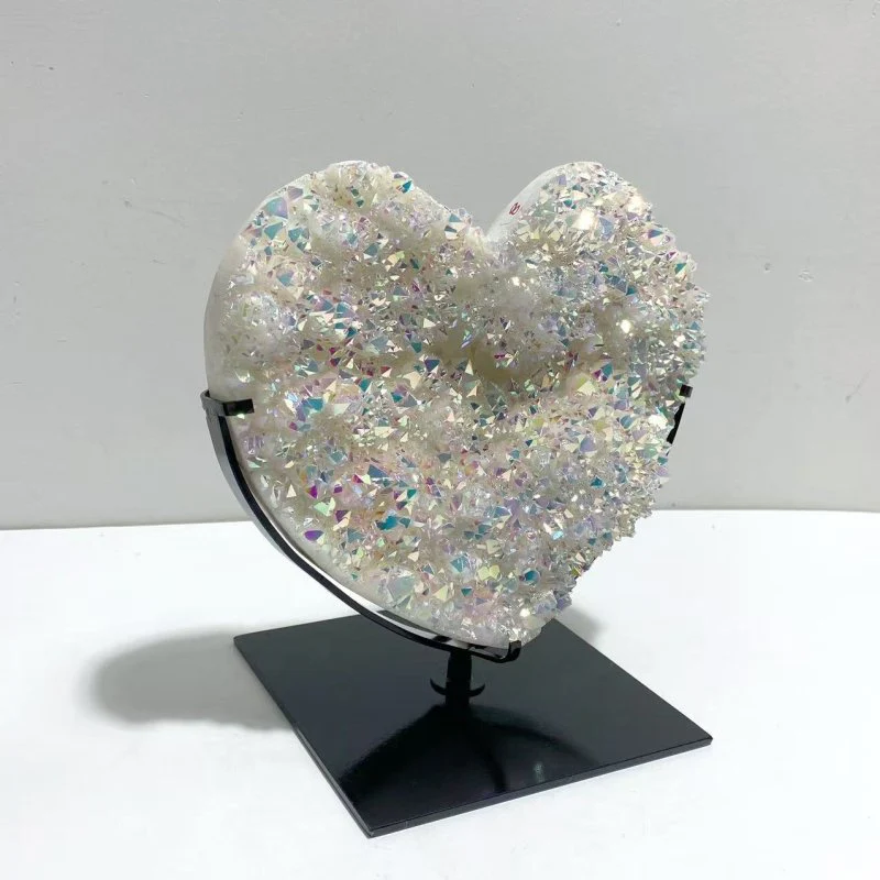 Beautiful Aura Quartz Cluster Heart With Stand #12 - Image 2