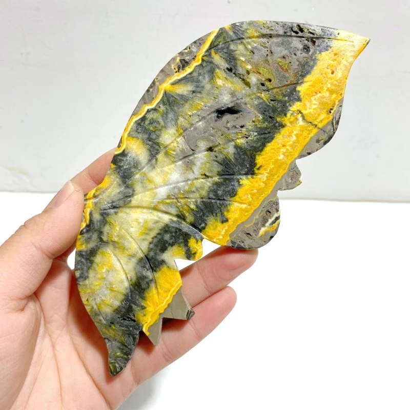 Beautiful Bumble Bee Stone Jasper Butterfly Wing Carving With Stand - Image 4