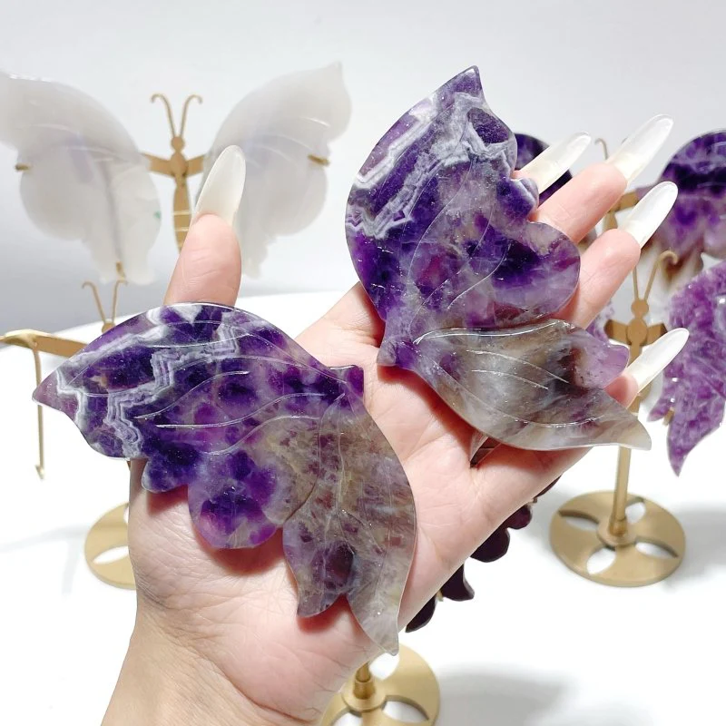 5 Pairs Beautiful Small Butterfly Carving With Stand Lepidolite Chevron Amethyst - Image 5