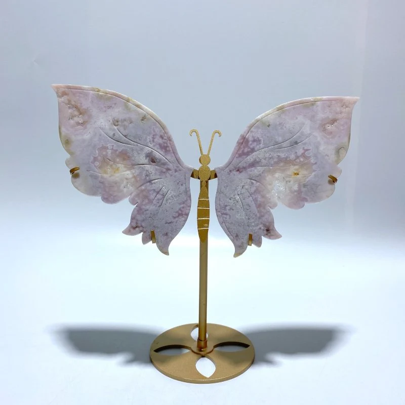 Beautiful Sakura Flower Agate Butterfly Wing Carving With Stand