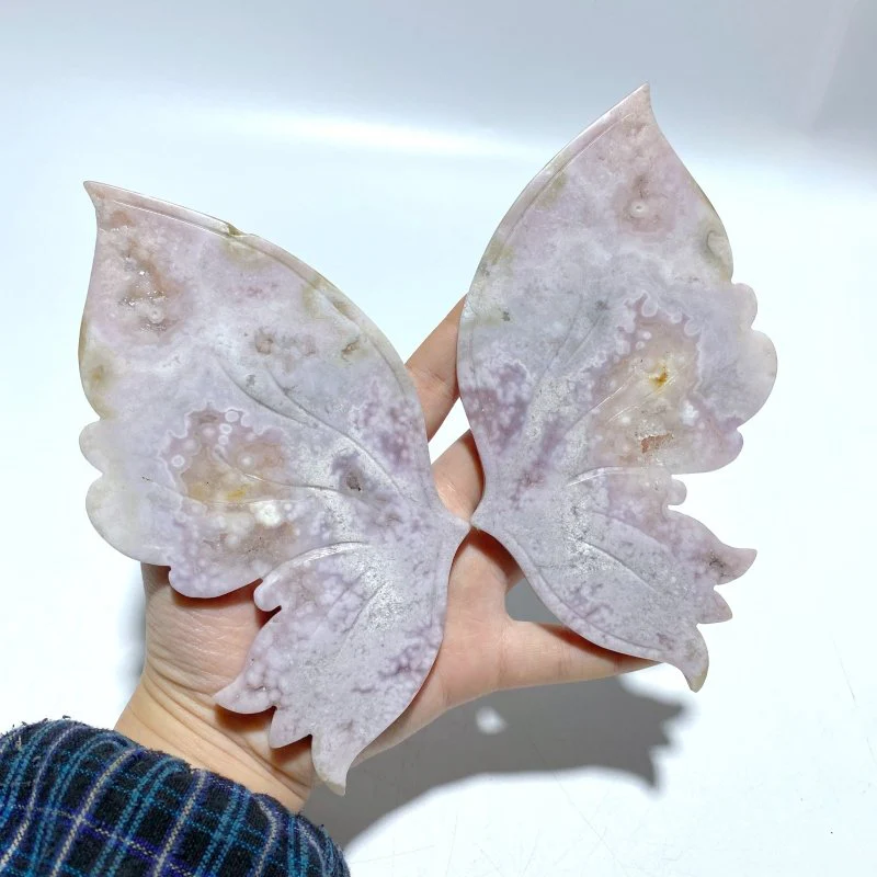 Beautiful Sakura Flower Agate Butterfly Wing Carving With Stand - Image 2