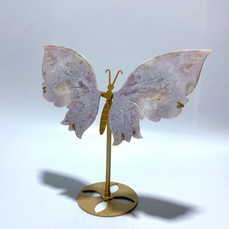 Beautiful Sakura Flower Agate Butterfly Wing Carving With Stand - Image 5
