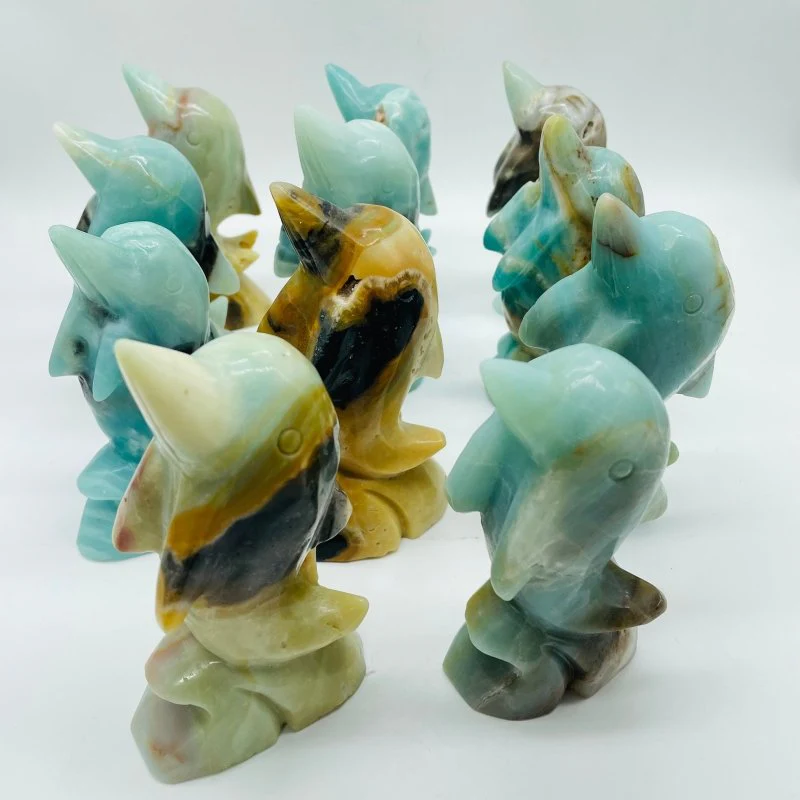 11 Pieces Beautiful Caribbean Calcite Dolphin Carving - Image 2