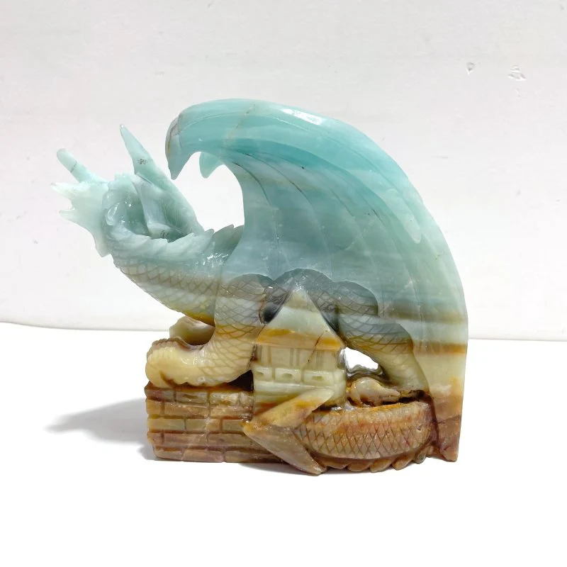 Beautiful Caribbean Calcite Flying Dragon Castle Carving - Image 3