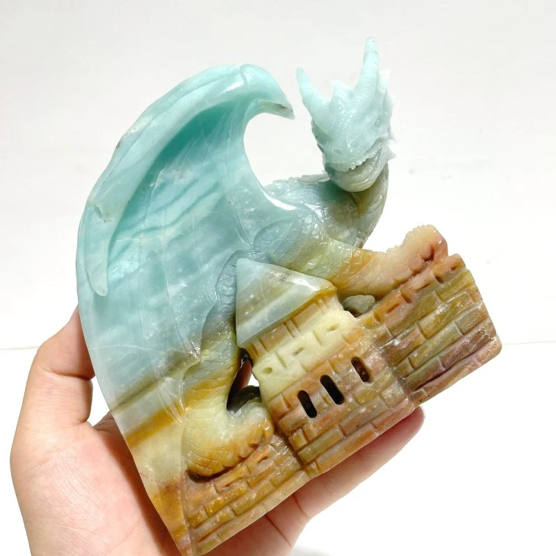 Beautiful Caribbean Calcite Flying Dragon Castle Carving - Image 4