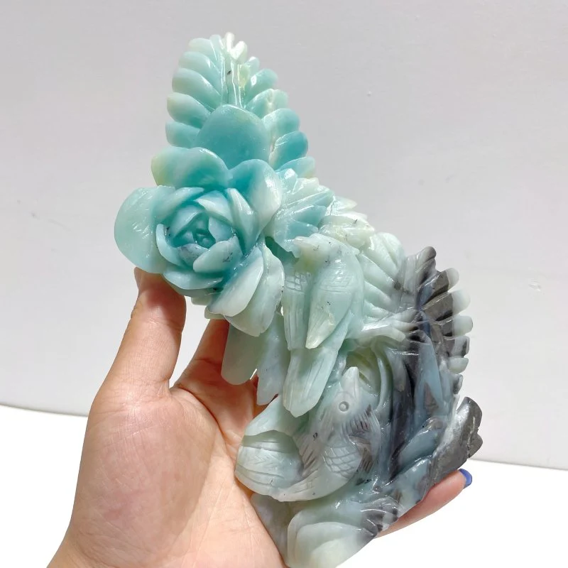 Beautiful Caribbean Calcite Mixed Pyrite Birds&Flower Carving - Image 3