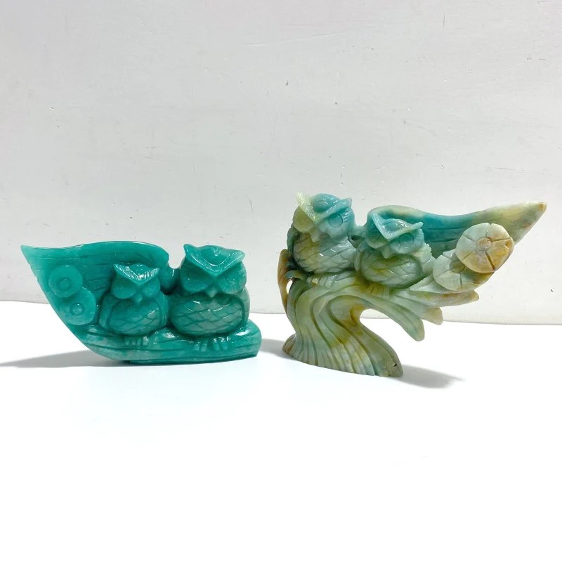2 Pieces Owl Carving Amazonite Caribbean Calcite
