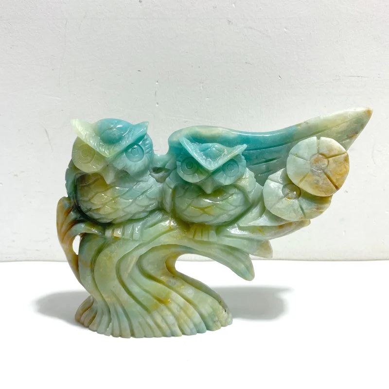 2 Pieces Owl Carving Amazonite Caribbean Calcite - Image 3