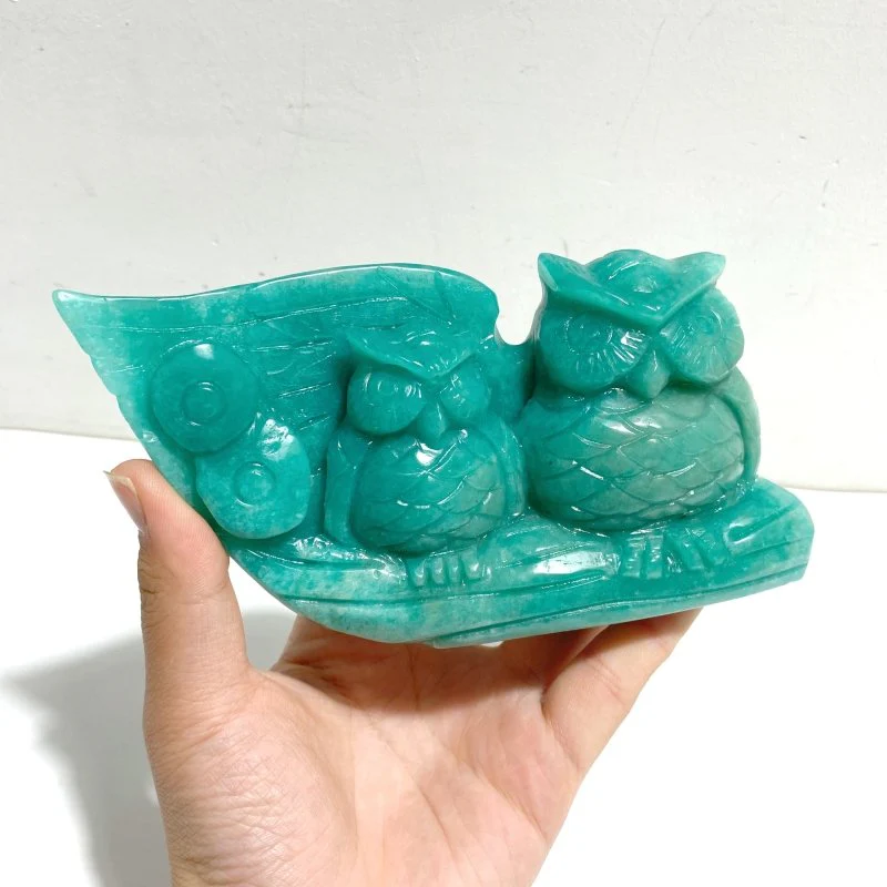 2 Pieces Owl Carving Amazonite Caribbean Calcite - Image 4