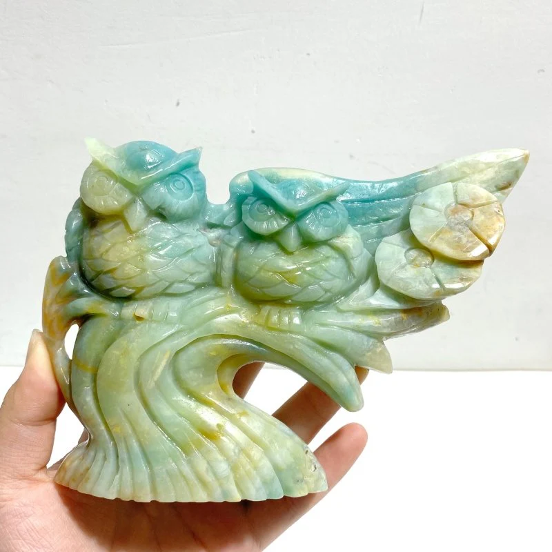 2 Pieces Owl Carving Amazonite Caribbean Calcite - Image 5