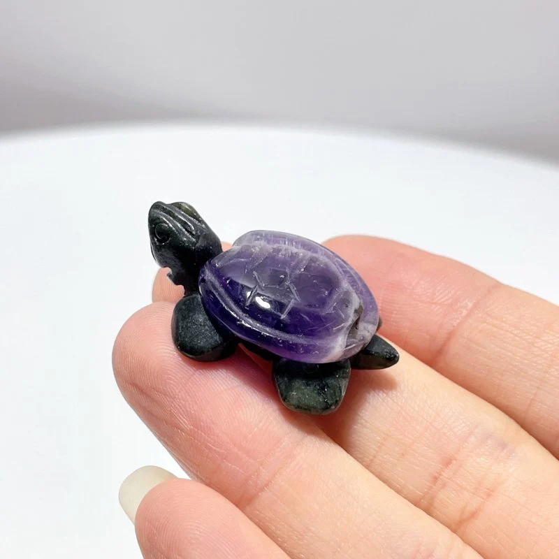 3 Types Beautiful Turtle Crystal Carving Wholesale Caribbean Calcite Chevron Amethyst - Image 5