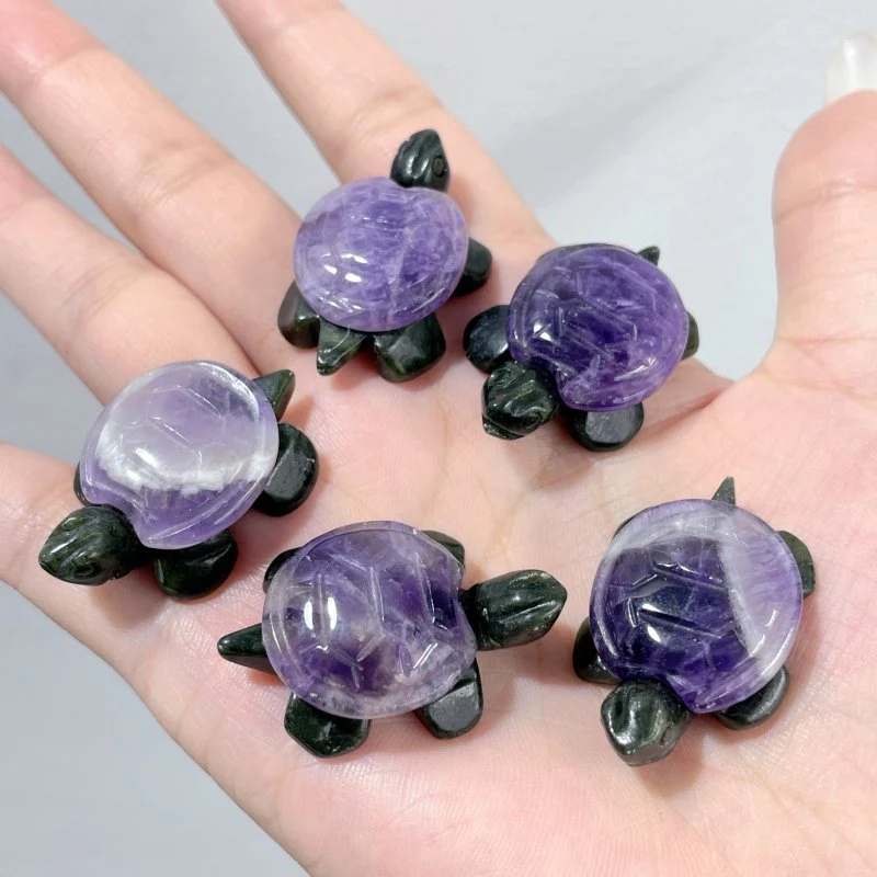 3 Types Beautiful Turtle Crystal Carving Wholesale Caribbean Calcite Chevron Amethyst - Image 7