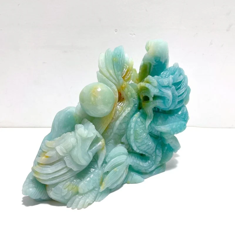 Beautiful Caribbean Calcite Two Dragons Playing with a Pearl Carving - Image 2
