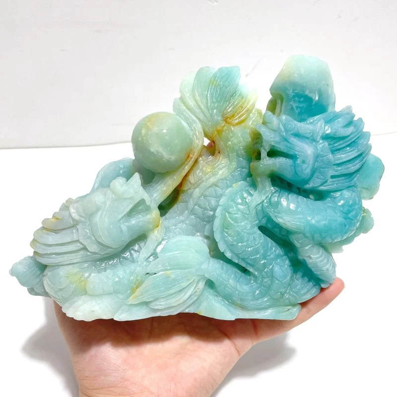 Beautiful Caribbean Calcite Two Dragons Playing with a Pearl Carving - Image 4