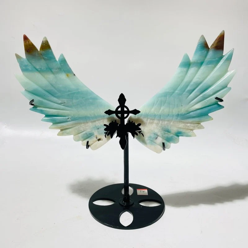 4 Pairs Beautiful Caribbean Calcite Symmetry Wing Carving With Cross Stand(SCC2) - Image 2