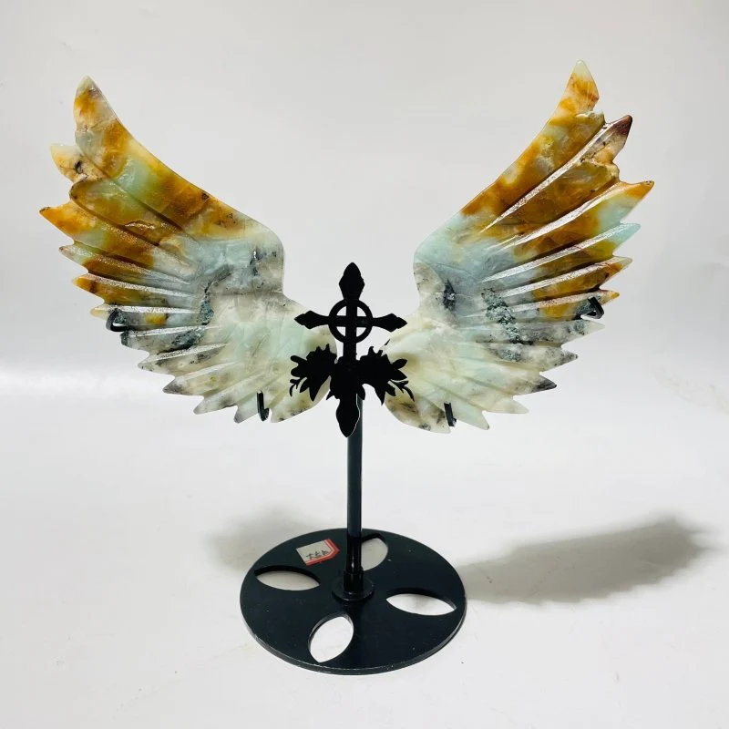 4 Pairs Beautiful Caribbean Calcite Symmetry Wing Carving With Cross Stand(SCC2) - Image 3