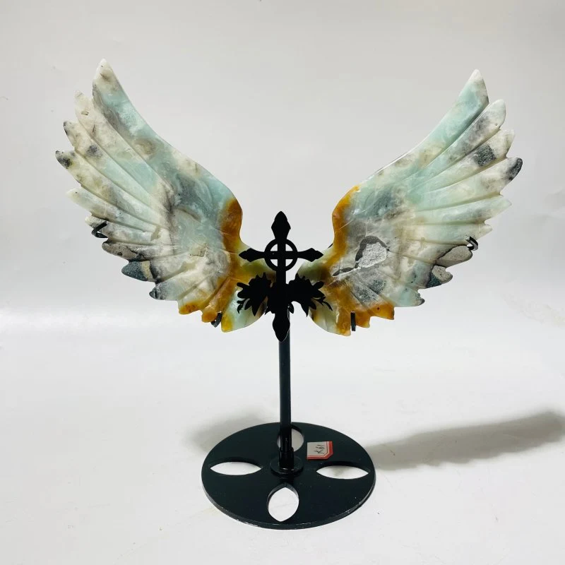 4 Pairs Beautiful Caribbean Calcite Symmetry Wing Carving With Cross Stand(SCC2) - Image 4