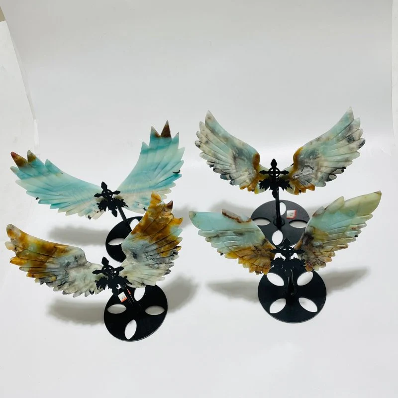 4 Pairs Beautiful Caribbean Calcite Symmetry Wing Carving With Cross Stand(SCC2) - Image 5
