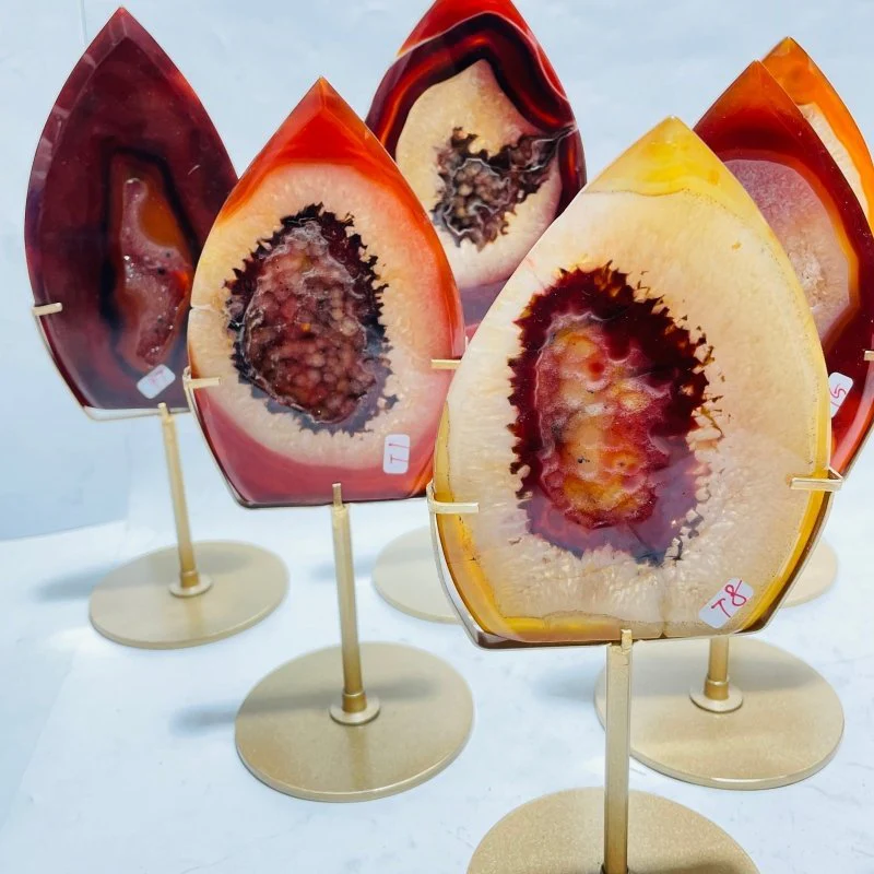 9 Pieces Beautiful Geode Carnelian Druzy Arrow Head With Stand - Image 3